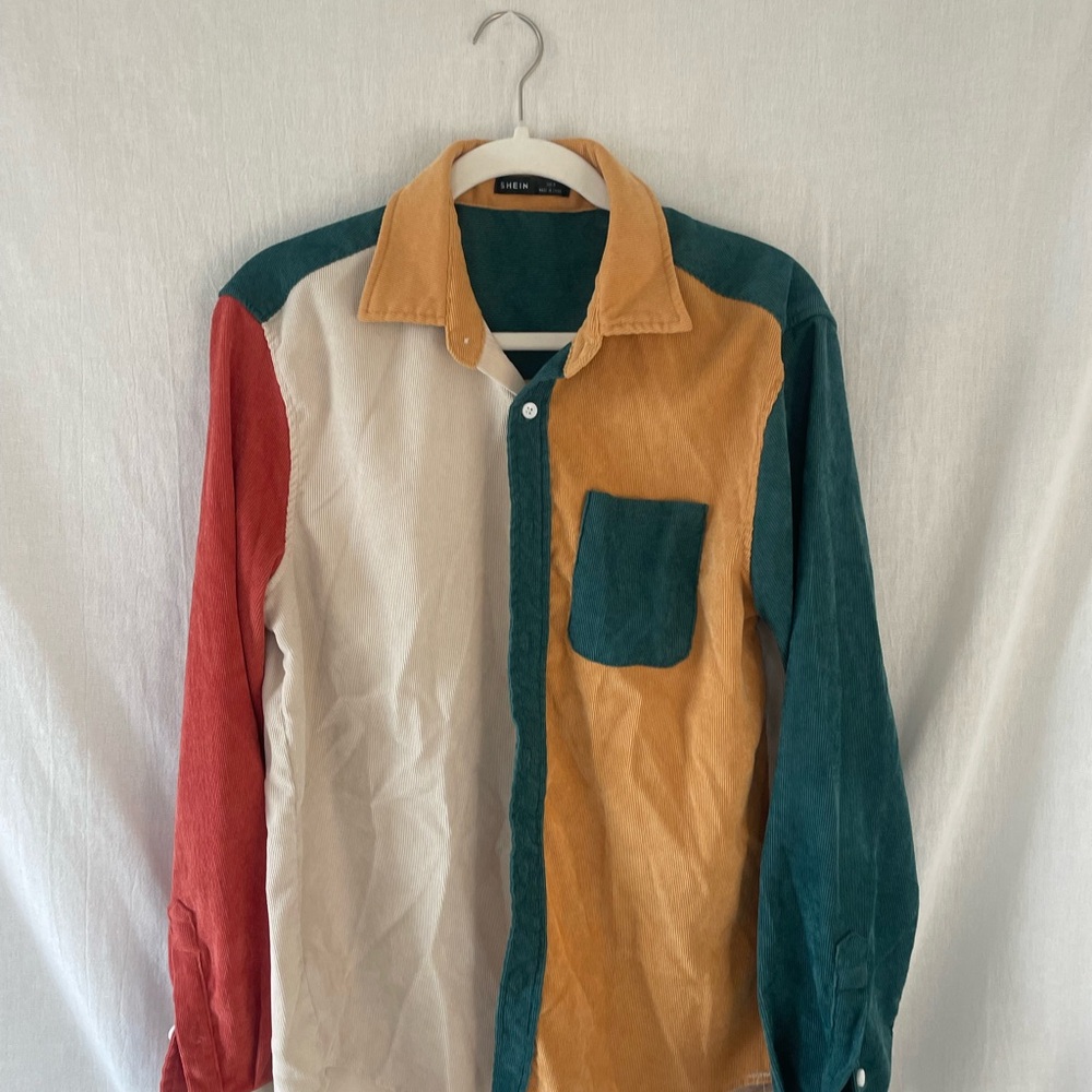 SHEIN Green and Tan Corduroy Top